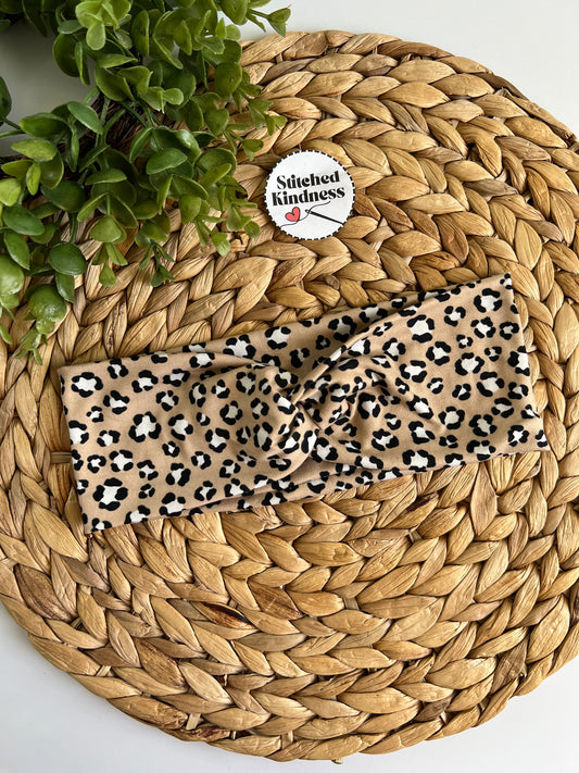 Beige Cheetah White Spots Turban Headbands