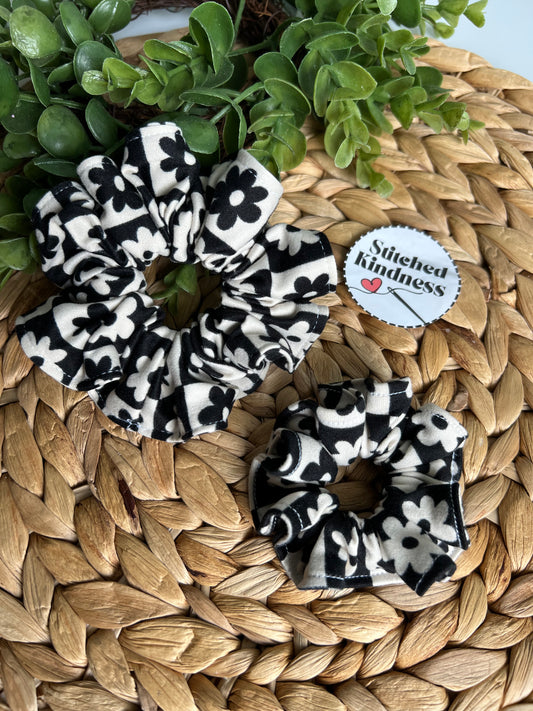 Black and White Checkered Scrunchies