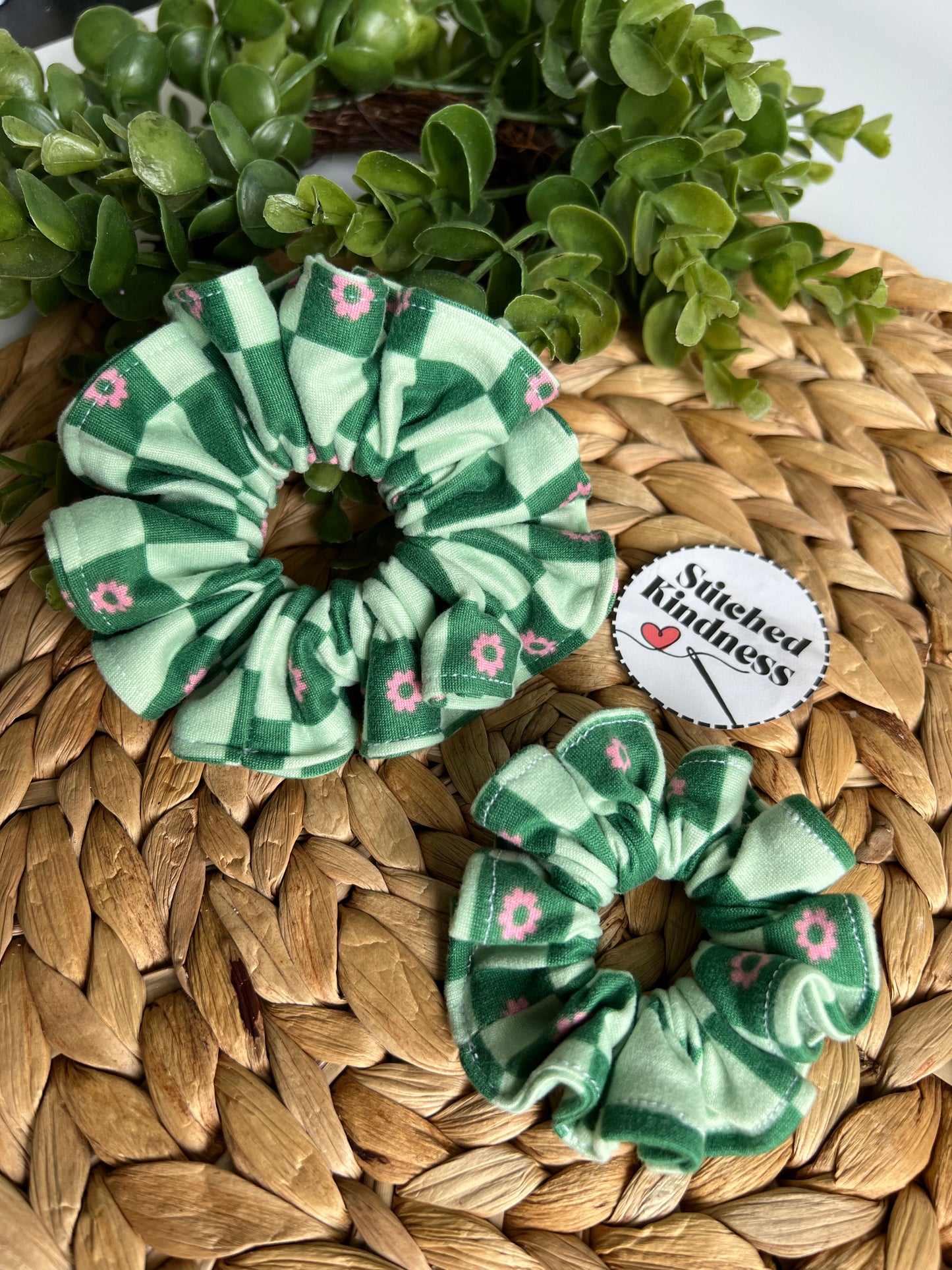 Green Checkered Scrunchies