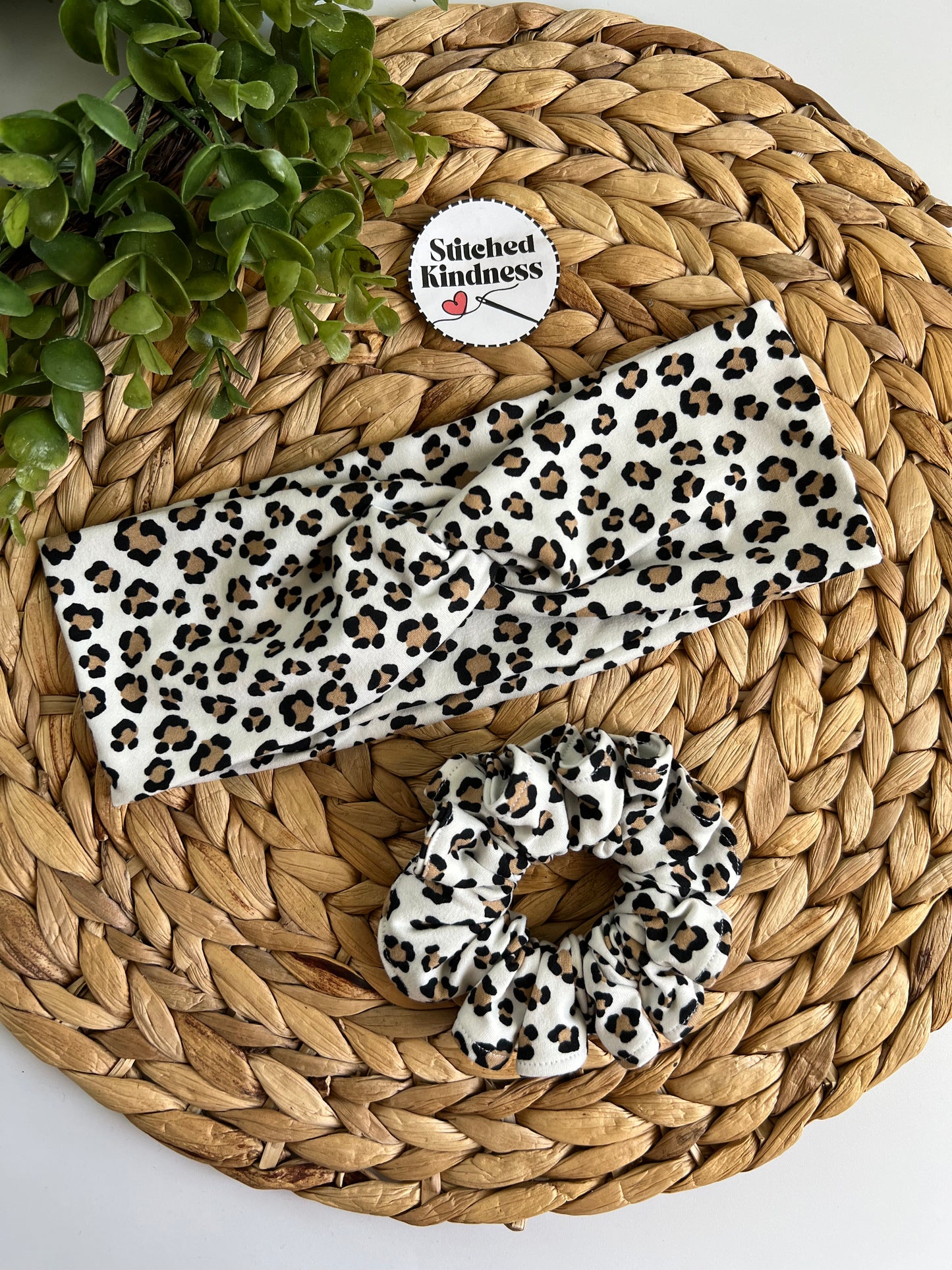 White Cheetah Brown Spots Turban Headbands
