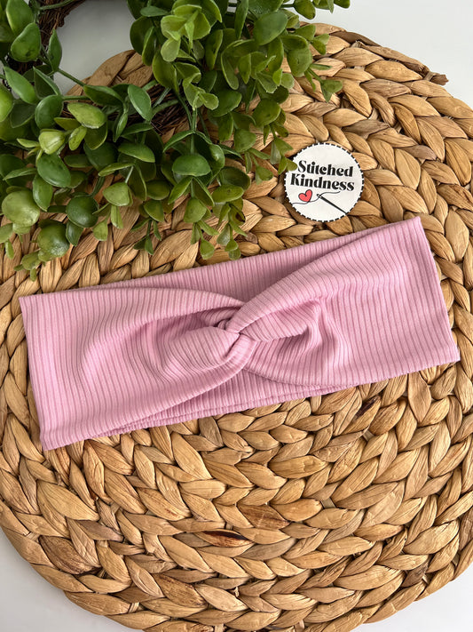 Carnation Pink Ribbed Solid Color Headband