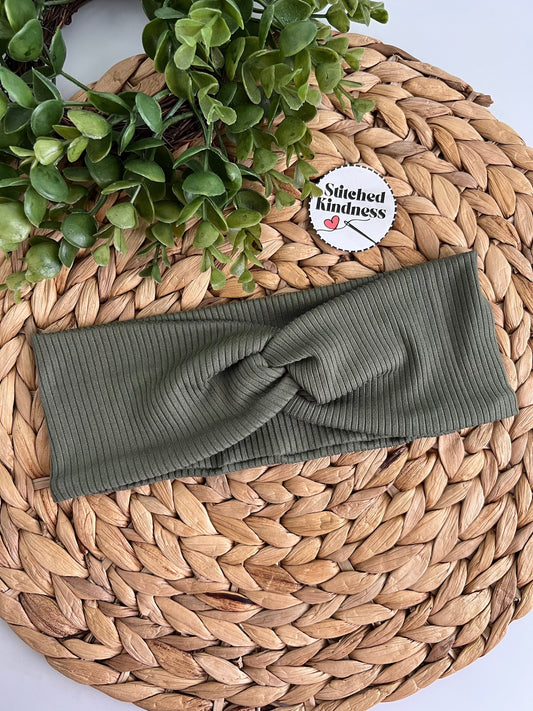 Army Green Ribbed Solid Color Headband