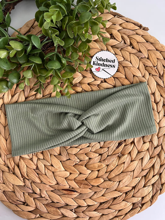 Moss Green Ribbed Solid Color Headband