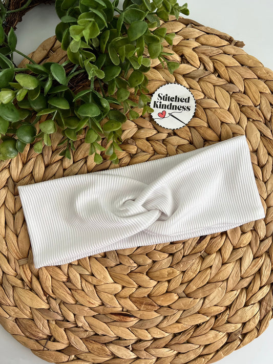 White Ribbed Solid Color Headband