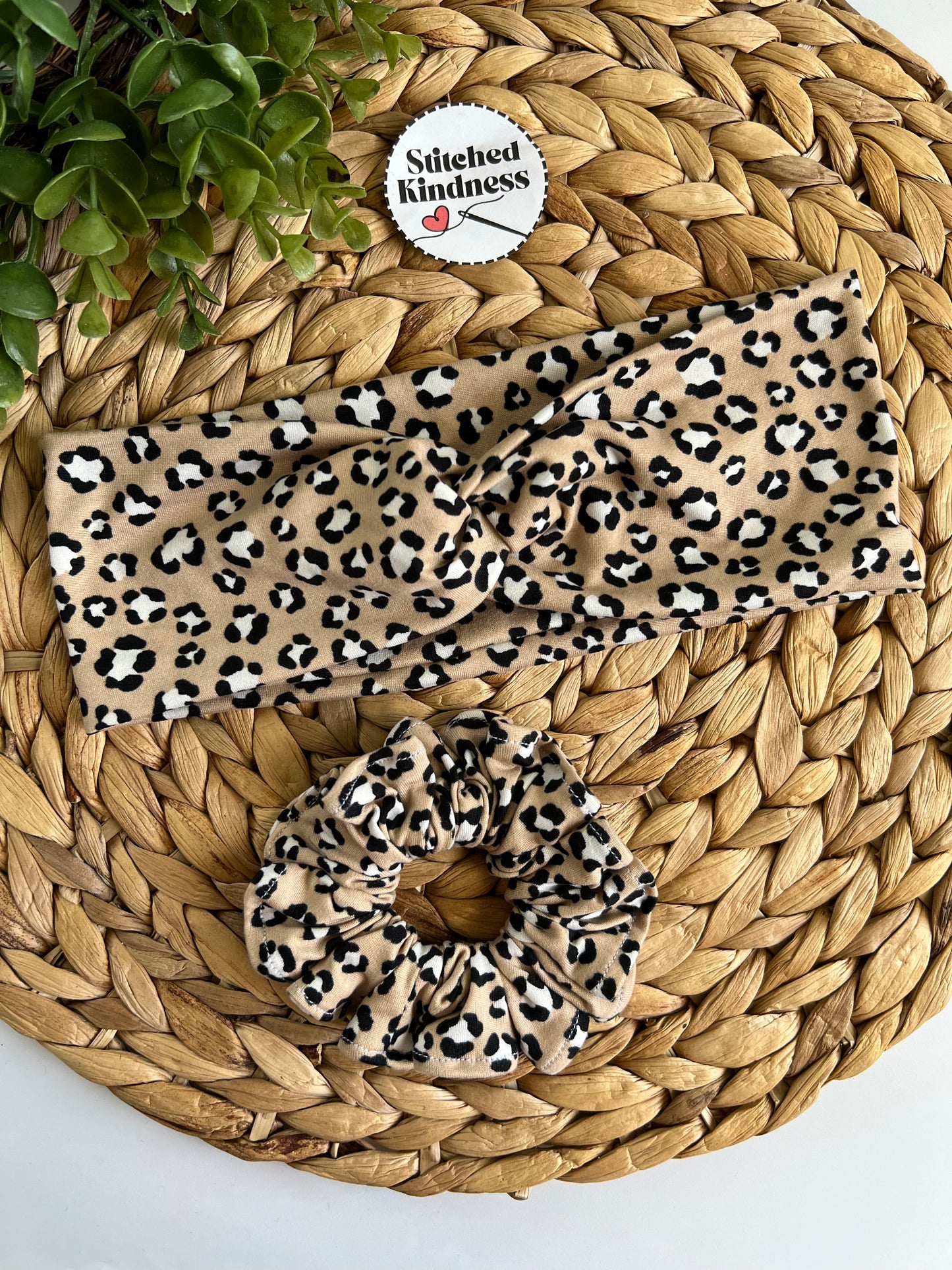 Beige Cheetah White Spots Turban Headbands