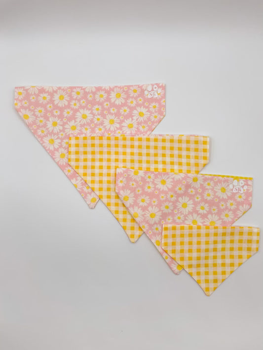 Pink Daisy Dog Bandana Over The Collar