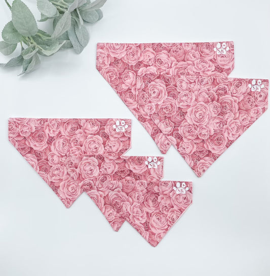 Pink Floral Dog Bandana Over The Collar