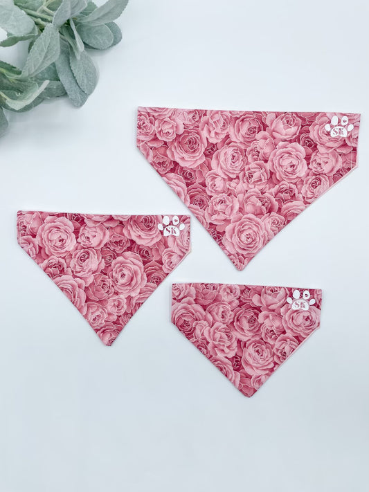 Pink Floral Dog Bandana Over The Collar