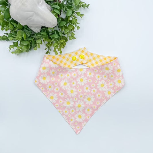 Pink Daisy Dog Bandana with Snap Ons