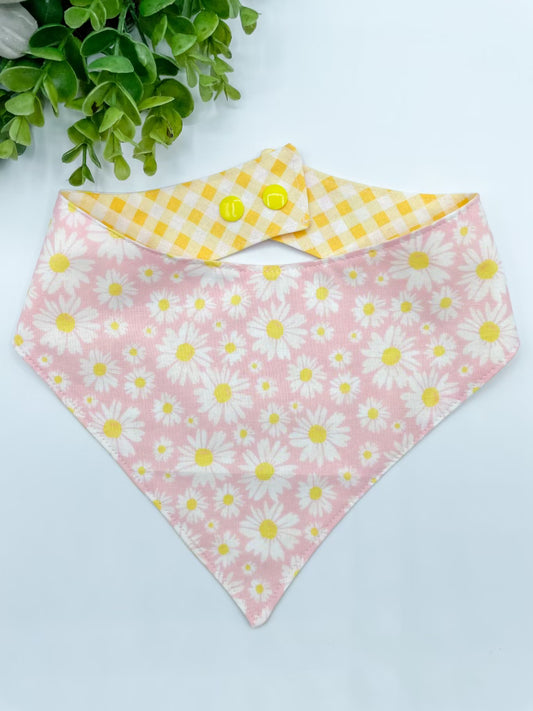 Pink Daisy Dog Bandana with Snap Ons
