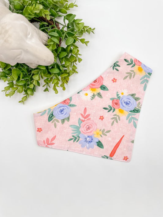 Pink and Blue Floral Dog Bandana with Snap Ons