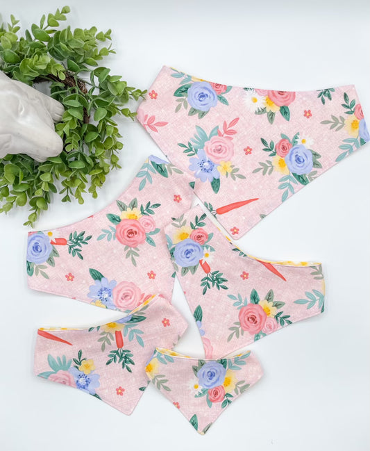Pink and Blue Floral Dog Bandana with Snap Ons