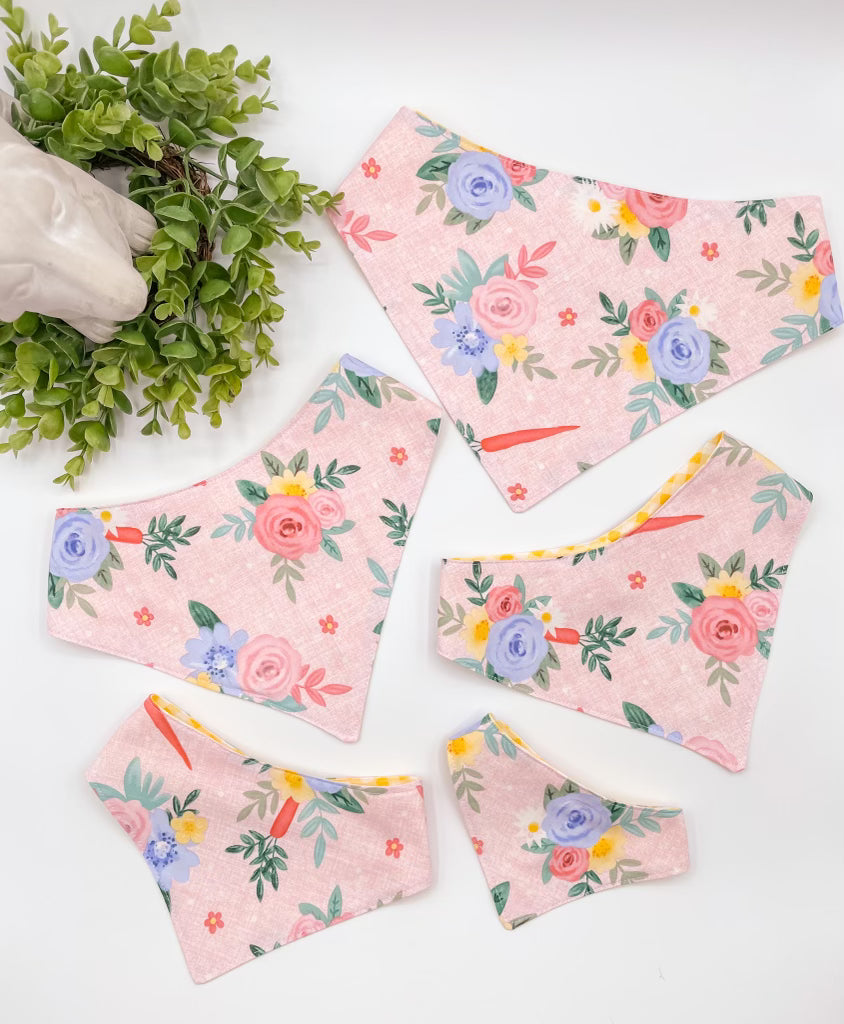 Pink and Blue Floral Dog Bandana with Snap Ons
