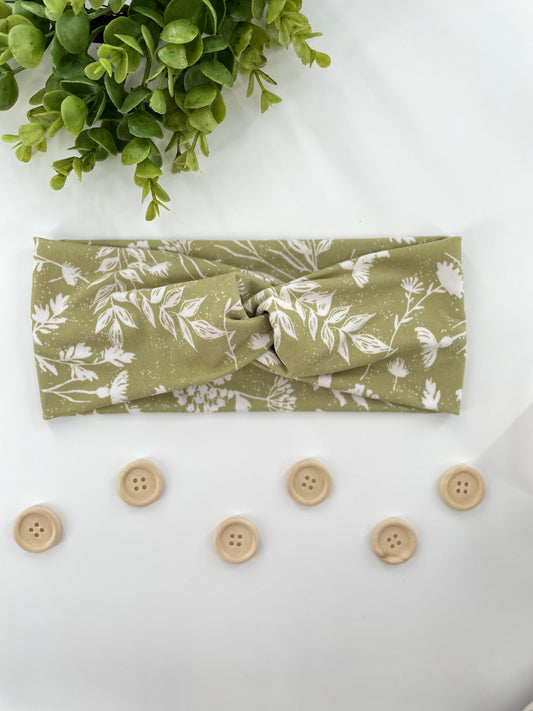 Olive Floral Turban