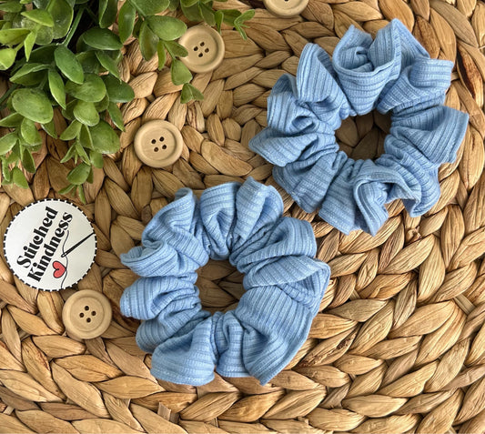 Sky Blue Ribbed Scrunchies