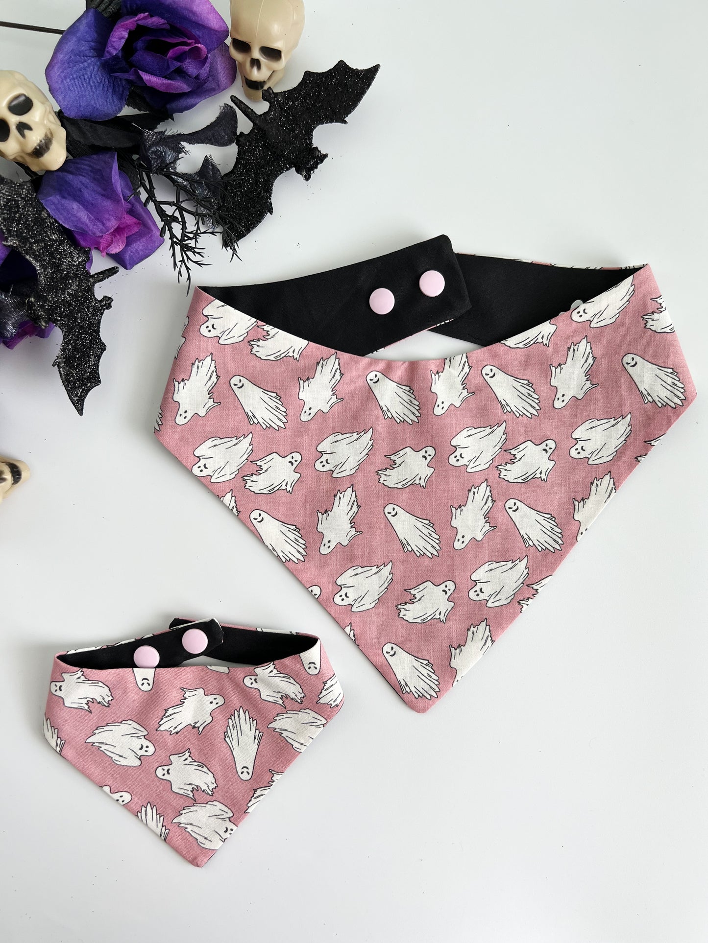 Pink Ghosts- Dog Bandana with Snap Ons