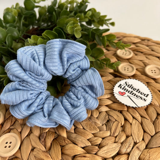 Sky Blue Ribbed Scrunchies