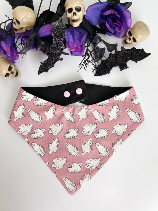 Pink Ghosts- Dog Bandana with Snap Ons