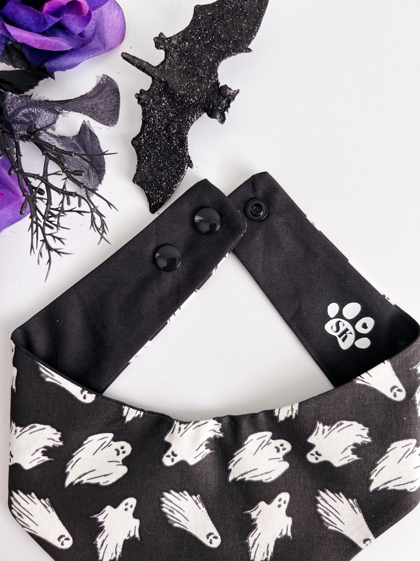 Black Ghosts Dog Bandana with Snap Ons