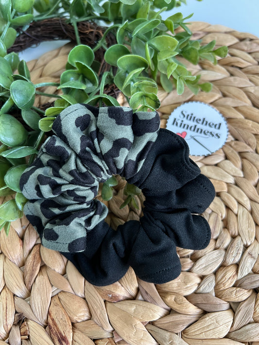 Green and Black Cheetah Scrunchies